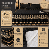 Darrahopens Home & Garden > Bedding > Bed Sheets Black and Gold European Soft Brushed Quilted Bed Skirt + 2 Pillowcases Set - Breathable Padded 180 x 220CM Mattress Cover with Lace Trim and 45CM Elevated Valance, All Season Dust Protection In Australia - Darrahopens