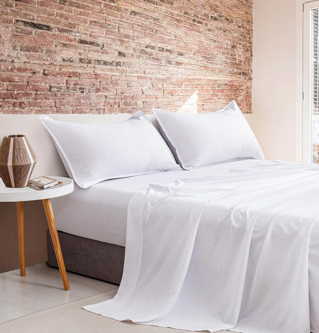 Darrahopens Home & Garden > Bedding > Bed Sheets CleverPolly Vintage Washed Microfibre Sheet Set with 1 Pillowcase - White - Single