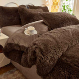 Darrahopens Home & Garden > Bedding > Bed Sheets Coffee Luxury Thick Plush 4 Piece Bedding Set for 1.5m & 1.8m Beds – Winter Ultra Soft Warm Bedding with Double-Sided Faux Mink Fur & Crystal Velvet, includes 200 x 230CM Quilt Cover, 230 X 250cm Flat Sheet and 2PCS  48 × 74CM Pillowcases
