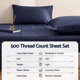 Darrahopens Home & Garden > Bedding > Bed Sheets Giselle King 500TC Cotton 4Pcs Sheet Set with 40cm Extra Deep Pocket for Thick Mattresses Sateen Weave for Sweaty Nights Navy Blue In Australia - Darrahopens