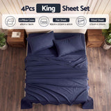 Darrahopens Home & Garden > Bedding > Bed Sheets Giselle King 500TC Cotton 4Pcs Sheet Set with 40cm Extra Deep Pocket for Thick Mattresses Sateen Weave for Sweaty Nights Navy Blue In Australia - Darrahopens