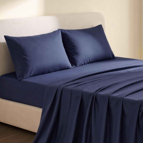 Darrahopens Home & Garden > Bedding > Bed Sheets Giselle King 500TC Cotton 4Pcs Sheet Set with 40cm Extra Deep Pocket for Thick Mattresses Sateen Weave for Sweaty Nights Navy Blue In Australia - Darrahopens