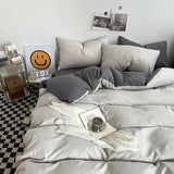 Darrahopens Home & Garden > Bedding > Bed Sheets Haze gray Washed Cotton Bedding Set - Solid Color Fitted Sheet Style, 4-Piece Set for 1.5m Bed, Includes 10 Random Color Quilt Fasteners(1.5m)