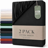 Darrahopens Home & Garden > Bedding > Bed Sheets Hotel Quality Fitted sheets - 2 Piece Fitted sheets  -Breathable Bedding - Wrinkle, Fade, Stain Resistant- 26inch/40cm Deep Pocket Fitted Bed Sheet-Wrinkle and Fade Resistant,(Black,Super King)