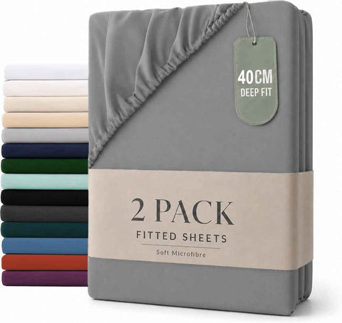 Darrahopens Home & Garden > Bedding > Bed Sheets Hotel Quality Fitted sheets - 2 Piece Fitted sheets  -Breathable Bedding - Wrinkle, Fade, Stain Resistant- 26inch/40cm Deep Pocket Fitted Bed Sheet-Wrinkle and Fade Resistant,(Grey,Double)