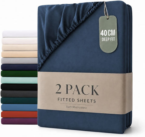 Darrahopens Home & Garden > Bedding > Bed Sheets Hotel Quality Fitted sheets - 2 Piece Fitted sheets  -Breathable Bedding - Wrinkle, Fade, Stain Resistant- 26inch/40cm Deep Pocket Fitted Bed Sheet-Wrinkle and Fade Resistant,(Navy,Super King)