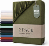 Darrahopens Home & Garden > Bedding > Bed Sheets Hotel Quality Fitted sheets - 2 Piece Fitted sheets  -Breathable Bedding - Wrinkle, Fade, Stain Resistant- 26inch/40cm Deep Pocket Fitted Bed Sheet-Wrinkle and Fade Resistant,(Olive green,Double)