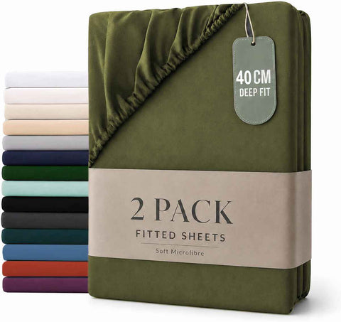 Darrahopens Home & Garden > Bedding > Bed Sheets Hotel Quality Fitted sheets - 2 Piece Fitted sheets  -Breathable Bedding - Wrinkle, Fade, Stain Resistant- 26inch/40cm Deep Pocket Fitted Bed Sheet-Wrinkle and Fade Resistant,(Olive green,Super King)