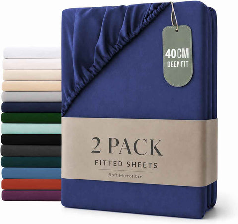 Darrahopens Home & Garden > Bedding > Bed Sheets Hotel Quality Fitted sheets - 2 Piece Fitted sheets  -Breathable Bedding - Wrinkle, Fade, Stain Resistant- 26inch/40cm Deep Pocket Fitted Bed Sheet-Wrinkle and Fade Resistant,(Royal blue,Super King)