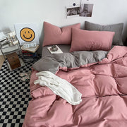 Darrahopens Home & Garden > Bedding > Bed Sheets Light grey and pink Washed Cotton Bedding Set - Solid Color Fitted Sheet Style, 4-Piece Set for 1.8m Bed, Includes 10 Random Color Quilt Fasteners