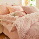 Darrahopens Home & Garden > Bedding > Bed Sheets Pink Luxury Thick Plush 4 Piece Bedding Set for 1.5m & 1.8m Beds – Winter Ultra Soft Warm Bedding with Double-Sided Faux Mink Fur & Crystal Velvet, includes 200 x 230CM Quilt Cover, 230 X 250cm Flat Sheet and 2PCS  48 × 74CM Pillowcases