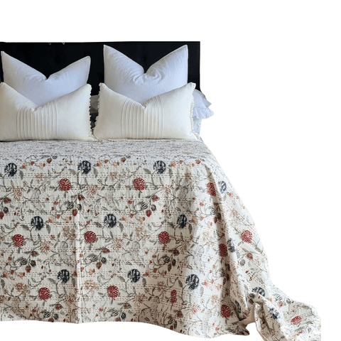 Darrahopens Home & Garden > Bedding Berries Kantha Bedspread Coverlet - White (King - 228 cm x 274 cm)
