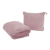 Darrahopens Home & Garden > Bedding > Blankets & Throws 2-in-1 Pink Soft Ribbed Flannel Travel Blanket / Folding Zipper Pillow with Luggage Strap & Hook - 40x60 Inch Portable Dual-Layer Fleece Nap Blanket for Airplane Travel Office Camping