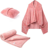 Darrahopens Home & Garden > Bedding > Blankets & Throws 3-in-1 Portable Travel Blanket / Pillow / Wearable Shawl with Snap & Envelope Folding Design - 230GSM Soft Flannel Thickened Nap Blanket for Airplane Office Home, Space Saving & Machine Washable, Pink 60 x 70 inch