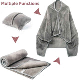Darrahopens Home & Garden > Bedding > Blankets & Throws 3-in-1 Portable Travel Blanket / Pillow / Wearable Shawl with Snap & Envelope Folding Design - 230GSM Soft Flannel Thickened Nap Blanket for Airplane Office Home, Space Saving & Machine Washable, Blue 60 x 70 inch
