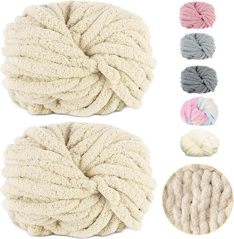 Darrahopens Home & Garden > Bedding > Blankets & Throws 500g (250gx2) Chunky Yarn Ball approx 54m Chenille Chunky Fur Yarn Soft Wool Chunky Yarn Soft Knitting Yarn for Crochet Blankets Scarves Hats beige beige