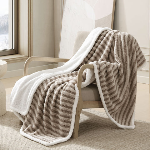 Darrahopens Home & Garden > Bedding > Blankets & Throws Ardor Carter Striped Boucle Throw Rug with Sherpa Reverse 130x170cm