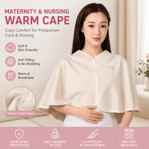 Darrahopens Home & Garden > Bedding > Blankets & Throws Beige Maternity Nursing Shoulder Wrap Cape – Ultra Soft Sakura Fleece Postpartum Shawl, Windproof Warm Nursing Cover for Breastfeeding, Pregnancy & Winter Comfort