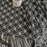 Darrahopens Home & Garden > Bedding > Blankets & Throws Black Cozy Geometric Knitted Throw Blanket with Tassels - Soft Acrylic Decorative Sofa & Bed Cover, 130x180cm
