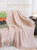 Darrahopens Home & Garden > Bedding > Blankets & Throws Black Cozy Geometric Knitted Throw Blanket with Tassels - Soft Acrylic Decorative Sofa & Bed Cover, 130x180cm