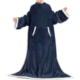 Darrahopens Home & Garden > Bedding > Blankets & Throws Blue 180 x 120CM Extra Large Wearable Wrap Blanket with Sleeves and Large Pocket, Cozy Thickened Composed Flannel Sherpa Fleece Oversized TV Blanket Robe and Sofa Throw for Home Lounging