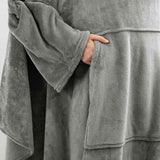 Darrahopens Home & Garden > Bedding > Blankets & Throws Blue 180 x 120CM Extra Large Wearable Wrap Blanket with Sleeves and Large Pocket, Cozy Thickened Flannel Oversized TV Blanket Robe and Sofa Throw for Home Lounging
