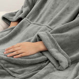 Darrahopens Home & Garden > Bedding > Blankets & Throws Blue 180 x 120CM Extra Large Wearable Wrap Blanket with Sleeves and Large Pocket, Cozy Thickened Flannel Oversized TV Blanket Robe and Sofa Throw for Home Lounging