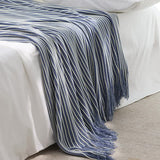 Darrahopens Home & Garden > Bedding > Blankets & Throws Blue Cozy Knit Throw Blanket with Fringe – Stylish Striped  Bed End Cover, 127x170cm