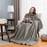 Darrahopens Home & Garden > Bedding > Blankets & Throws Dark Grey 180 x 120CM Extra Large Wearable Wrap Blanket with Sleeves and Large Pocket, Cozy Thickened Flannel Oversized TV Blanket Robe and Sofa Throw for Home Lounging