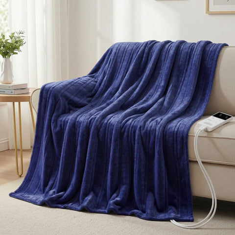 Darrahopens Home & Garden > Bedding > Blankets & Throws Giselle Electric Throw Rug Double Size 200x180cm Coral Fleece Heated Blanket Navy Blue