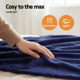 Darrahopens Home & Garden > Bedding > Blankets & Throws Giselle Electric Throw Rug Double Size 200x180cm Coral Fleece Heated Blanket Navy Blue