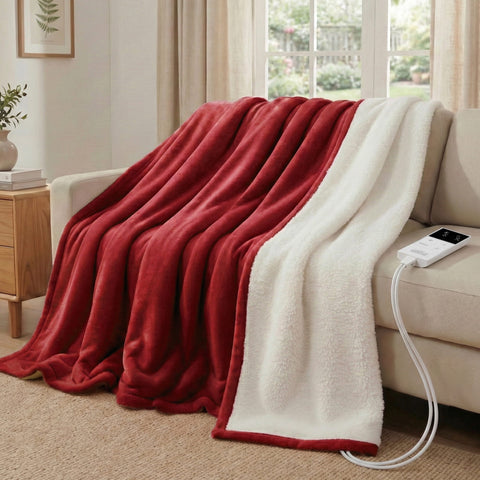 Darrahopens Home & Garden > Bedding > Blankets & Throws Giselle Electric Throw Rug Double Size 200x180cm Fleece Flannel Heated Blanket Burgundy