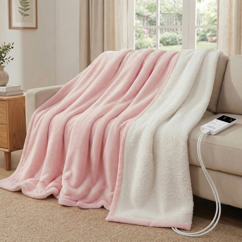 Darrahopens Home & Garden > Bedding > Blankets & Throws Giselle Electric Throw Rug Double Size 200x180cm Fleece Flannel Heated Blanket Pink