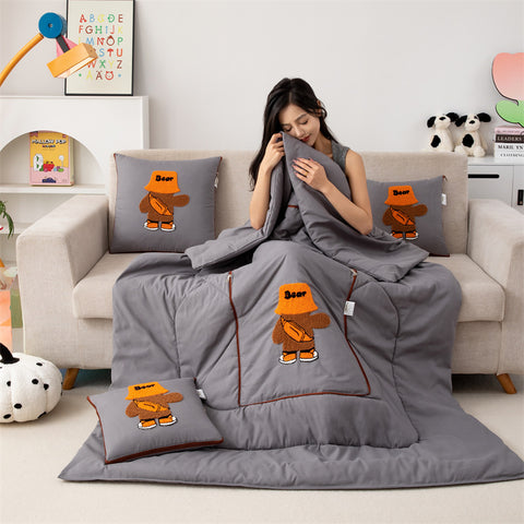 Darrahopens Home & Garden > Bedding > Blankets & Throws Grey Fashion Bear 2-in-1 Foldable Car Pillow Blanket - Cozy 40x40cm Pillow, Unfolds to 100x150cm Blanket for Travel and Office Naps