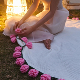 Darrahopens Home & Garden > Bedding > Blankets & Throws Hand-Crocheted Rose Round Blanket: A versatile romantic gift that brightens everyday warmth. (Diameter: 110 CM / 43.3 IN,  Blue)