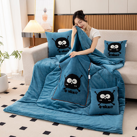 Darrahopens Home & Garden > Bedding > Blankets & Throws Lake Blue Padded and Thickened Elf 2-in-1 Foldable Car Pillow Blanket - Cozy 40x40cm Pillow, Unfolds to 100x150cm Blanket for Travel and Office Naps