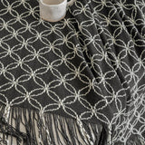 Darrahopens Home & Garden > Bedding > Blankets & Throws Orange Cozy Geometric Knitted Throw Blanket with Tassels - Soft Acrylic Decorative Sofa & Bed Cover, 130x180cm
