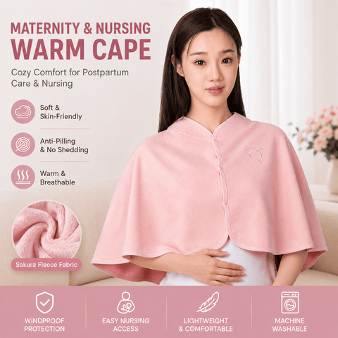 Darrahopens Home & Garden > Bedding > Blankets & Throws Pink Maternity Nursing Shoulder Wrap Cape – Ultra Soft Sakura Fleece Postpartum Shawl, Windproof Warm Nursing Cover for Breastfeeding, Pregnancy & Winter Comfort