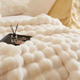 Darrahopens Home & Garden > Bedding > Blankets & Throws White Luxury Toscana Fleece Rabbit Fur Bubble Blanket, Double-Sided Plush King Size Bedding Set (180x200 cm)