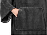 Darrahopens Home & Garden > Bedding > Blankets & Throws Winter Cozy Warm Loungewear Gift Set – 150 x 180CM Navy Blue Flannel Fleece Wearable Blanket with Adjustable Sleeves Large Front Pocket and Back Velcro Closure, Free M Size Sherpa Fleece Cable Knit Anti-Slip Slipper Socks for Home Relaxation