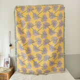 Darrahopens Home & Garden > Bedding > Blankets & Throws Yellow & Purple  Floral Woven Throw Blanket -  Chic Botanical Print with Tassels, Cotton Blend Sofa & Bed Cover