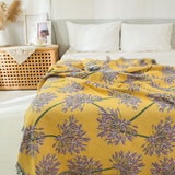 Darrahopens Home & Garden > Bedding > Blankets & Throws Yellow & Purple  Floral Woven Throw Blanket -  Chic Botanical Print with Tassels, Cotton Blend Sofa & Bed Cover