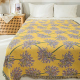 Darrahopens Home & Garden > Bedding > Blankets & Throws Yellow & Purple  Floral Woven Throw Blanket -  Chic Botanical Print with Tassels, Cotton Blend Sofa & Bed Cover