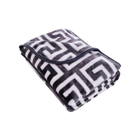 Darrahopens Home & Garden > Bedding Bloomington 800GSM Greek Key Charcoal Winter Premium Quality 1 Ply Mink Blanket King