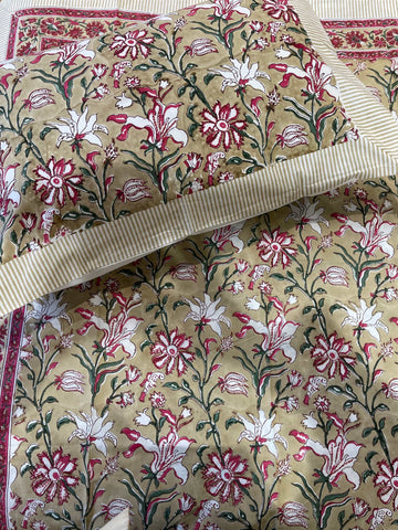 Darrahopens Home & Garden > Bedding Cotton Bed sheet/Flat sheet - Earthy Floral Hand block printed Cotton Bed sheet/Flat sheet