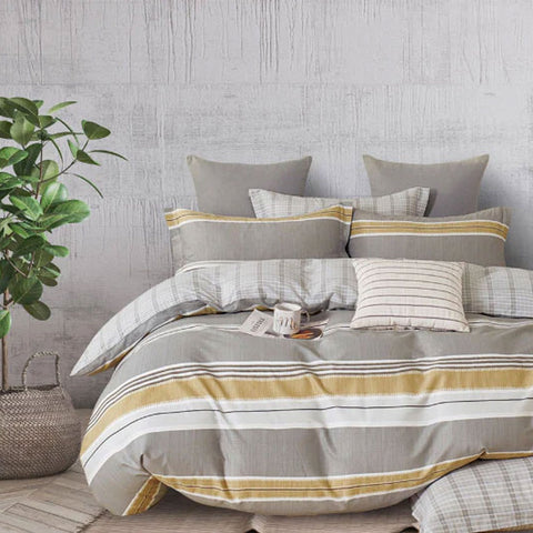 Darrahopens Home & Garden > Bedding > Duvet Covers 300TC Theodore Grey Reversible Cotton Quilt Cover Set Queen