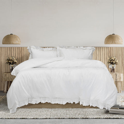 Darrahopens Home & Garden > Bedding > Duvet Covers Algodon Adele White Cotton Ruffle Quilt Cover Set King