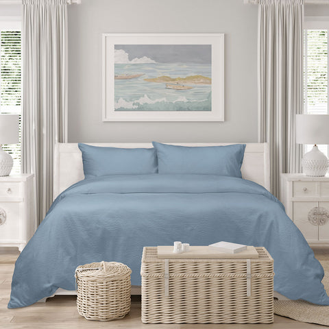 Darrahopens Home & Garden > Bedding > Duvet Covers Algodon Romy Blue Cotton Jacquard Quilt Cover Set King