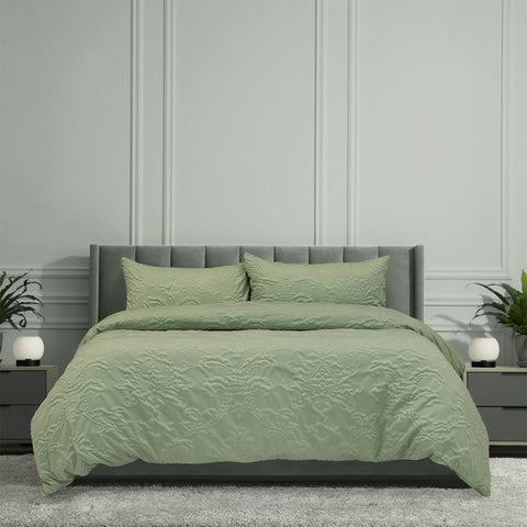 Darrahopens Home & Garden > Bedding > Duvet Covers Ardor Adeline Sage Jacquard Damask Quilt Cover Set King
