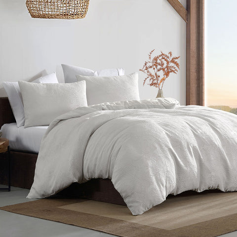 Darrahopens Home & Garden > Bedding > Duvet Covers Ardor Avena White Textured Floral Jacquard Quilt Cover Set Queen